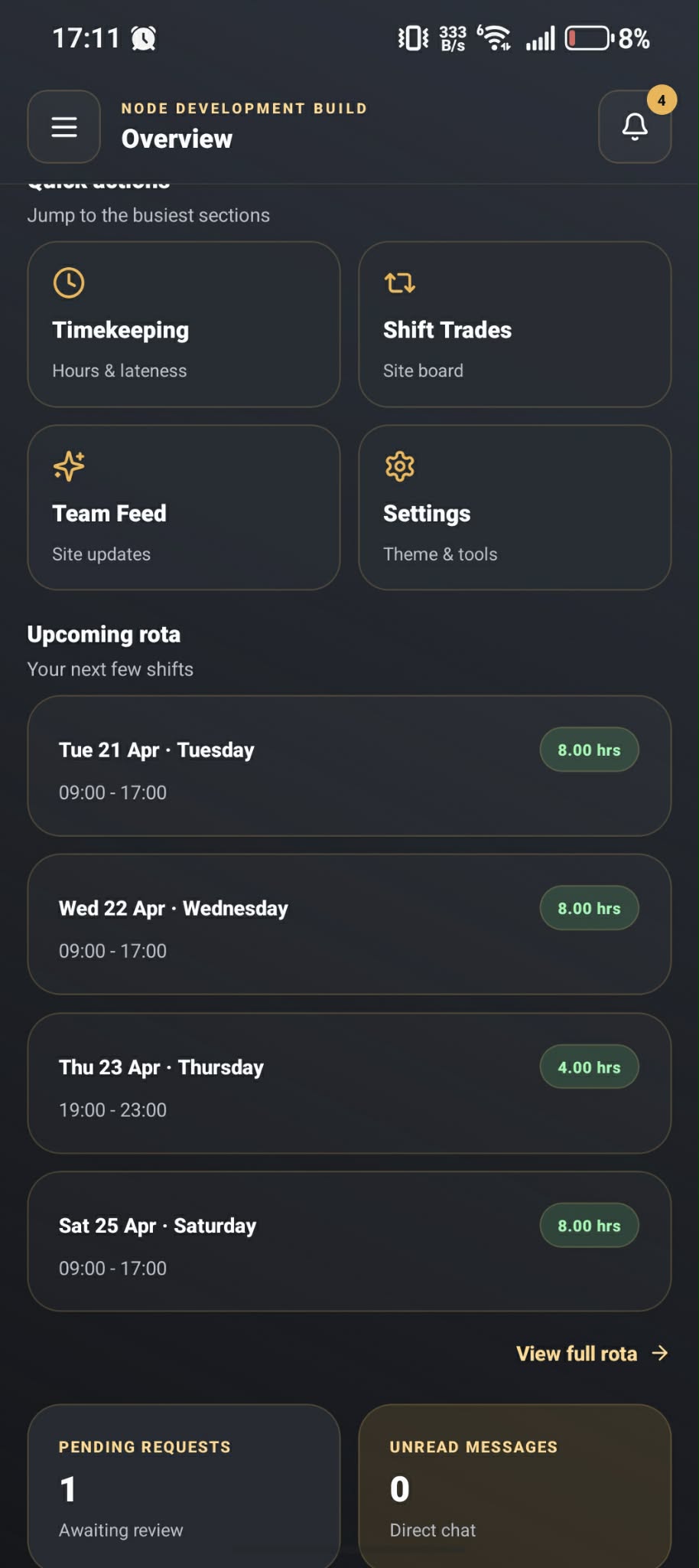 Staff Hub rota screenshot placeholder